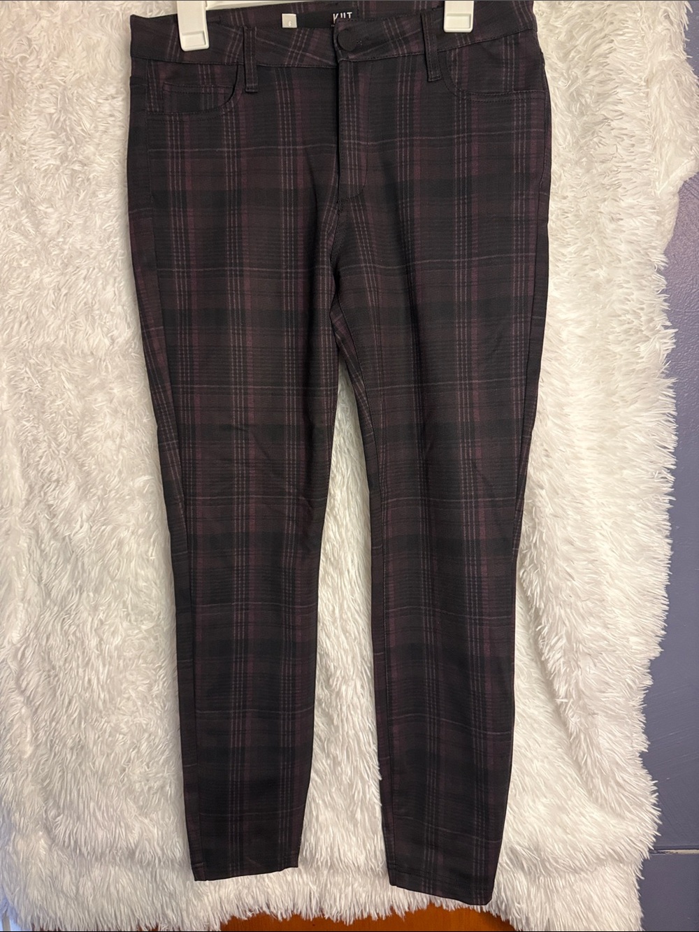 Kut from the Kloth Slim Plaid Chinos in Black and Dark Red